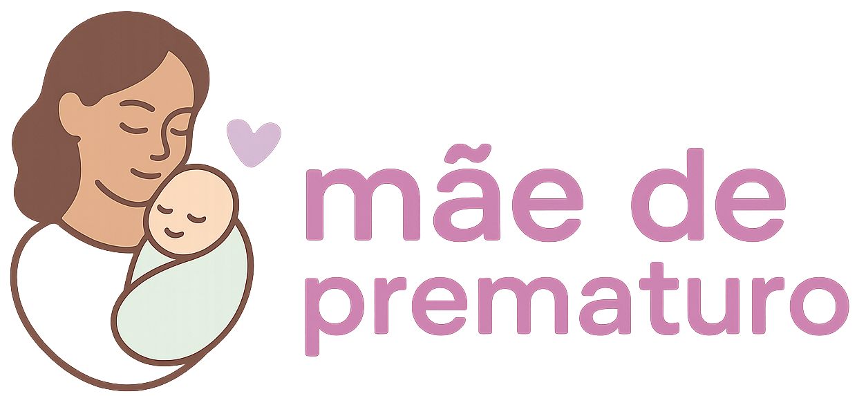 Logo do blog Mãe de Prematuro, com ilustração de uma mãe segurando seu bebê.